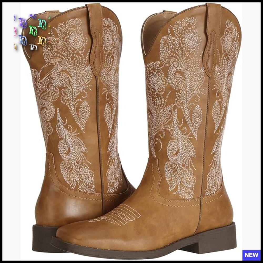 Floral Cowboy Boots Square Toe Western Fashion Boots Chic Boho Style